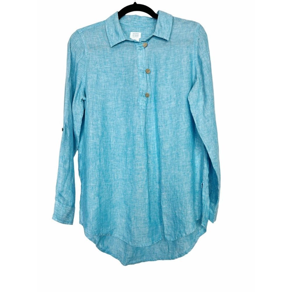 Sigrid Olsen Blue Tunic Top 100% Linen